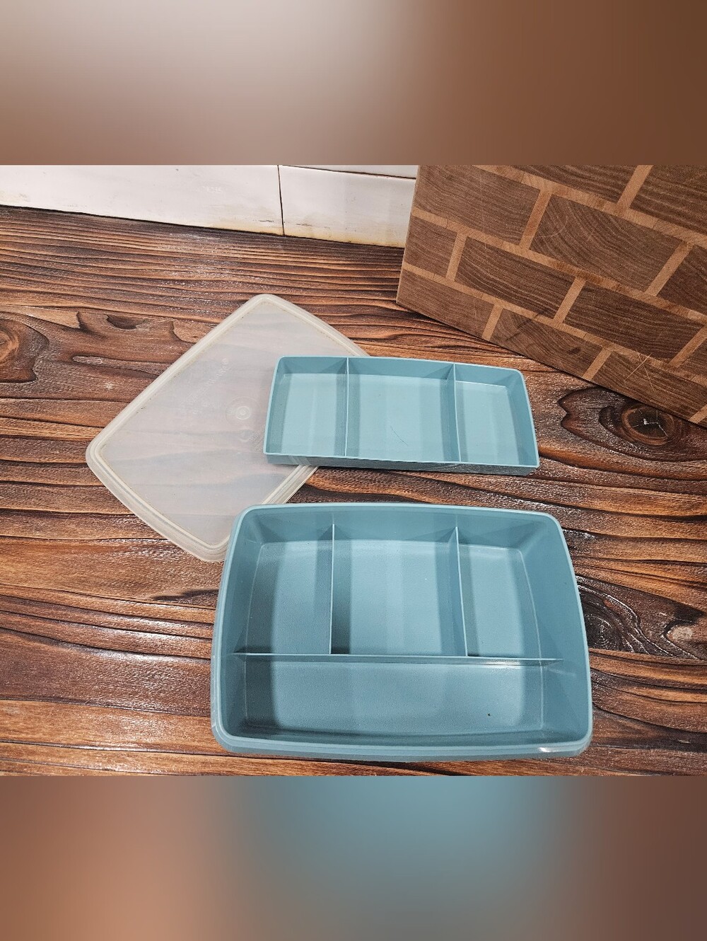 Vintage Tupperware Tuppercraft Stow N Go Retro Blue Organizer #767